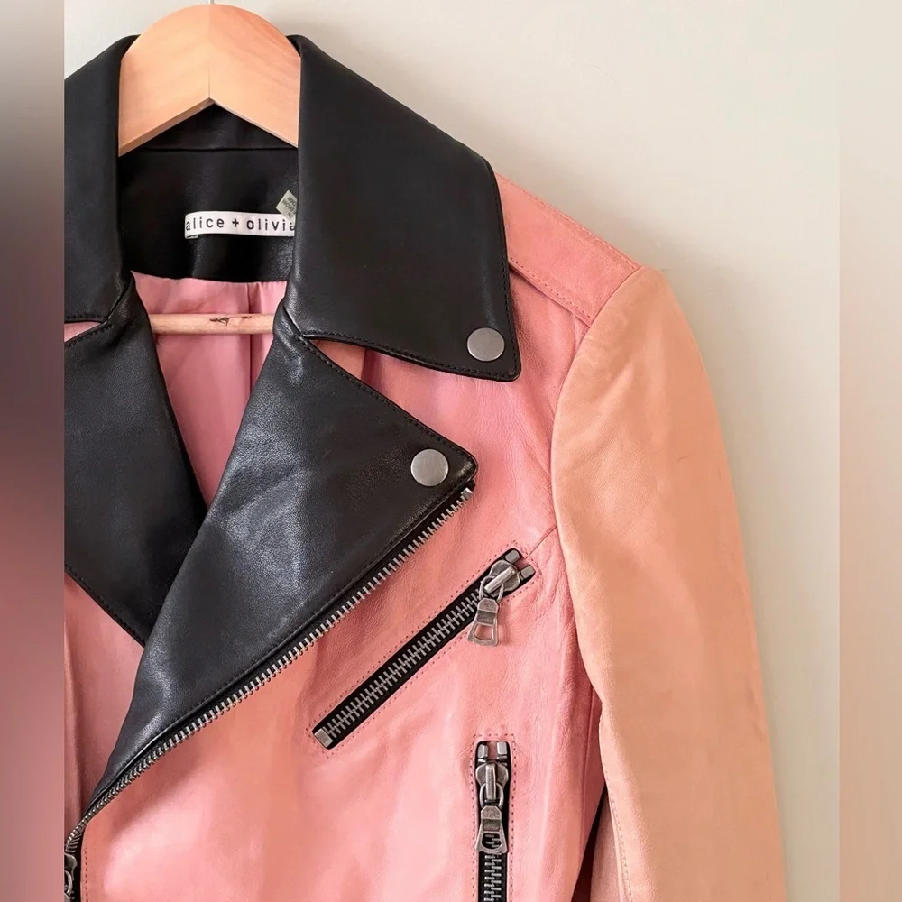 Alice + Olivia Lamb Leather Moto Jacket – “LOVE YOURSELF” – Size S - Picture 3 of 11